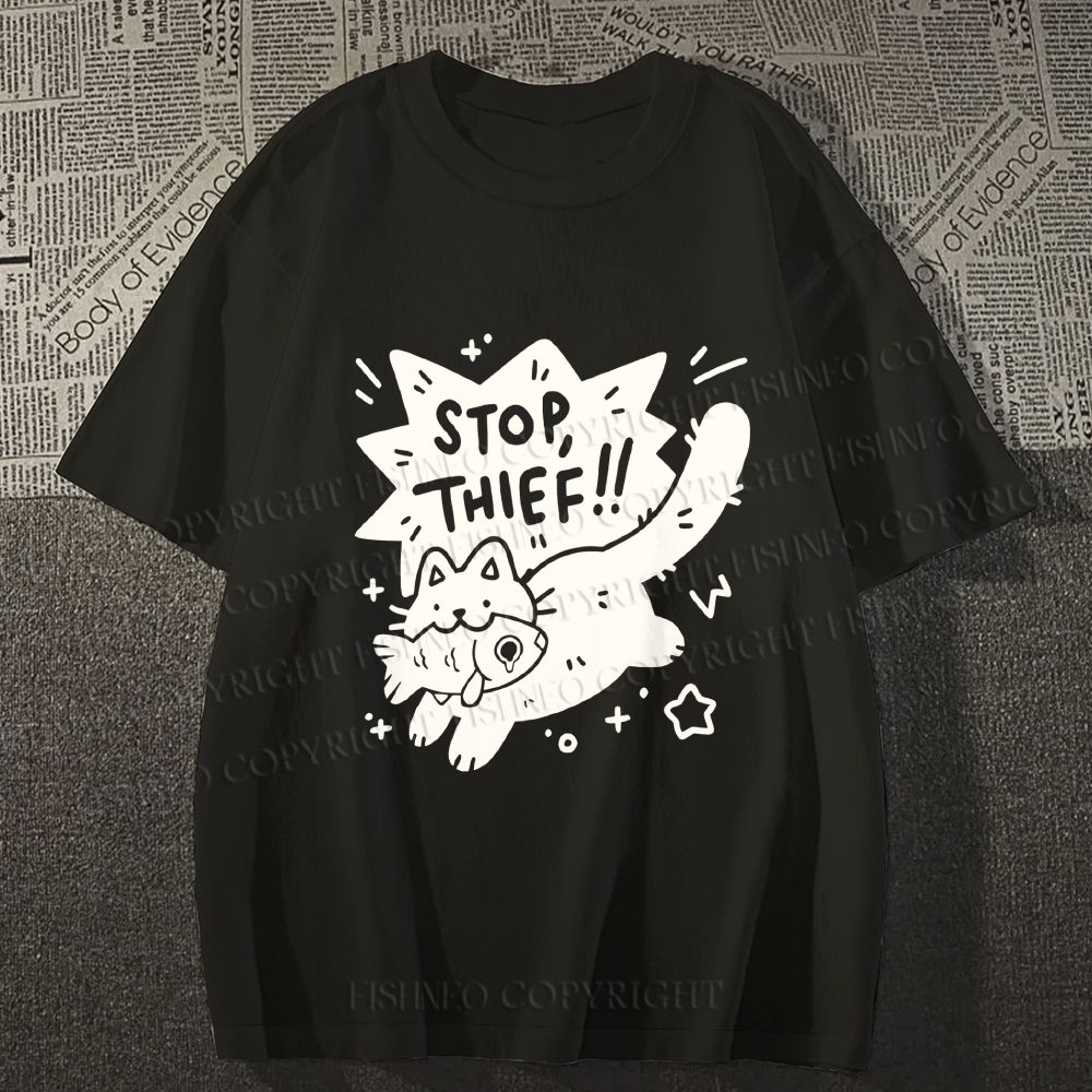 Unisex Cartoon Cat Graffiti Classic Cotton T-shirt