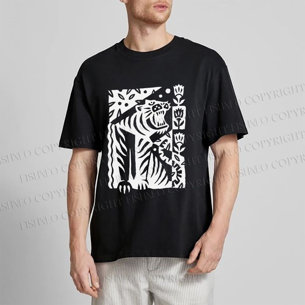 Unisex Vintage Tiger Graffiti Classic Cotton T-shirt