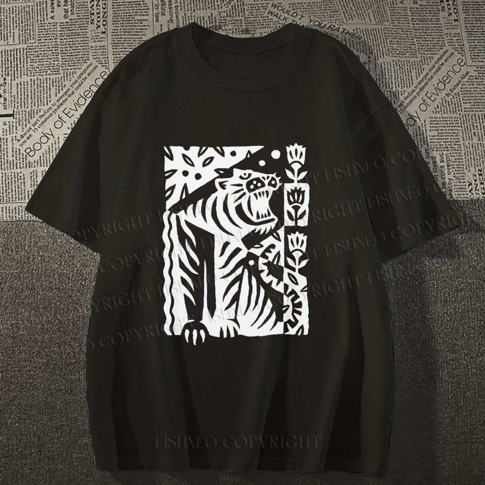 Unisex Vintage Tiger Graffiti Classic Cotton T-shirt