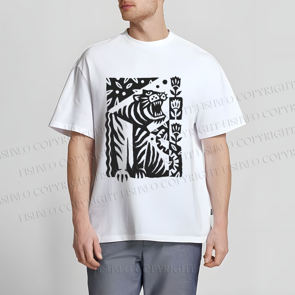 Unisex Vintage Tiger Graffiti Classic Cotton T-shirt