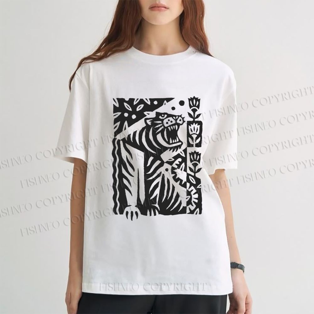 Unisex Vintage Tiger Graffiti Classic Cotton T-shirt