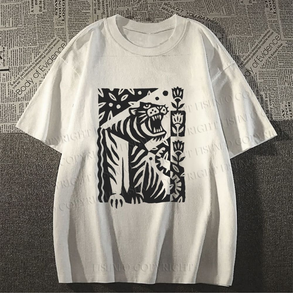 Unisex Vintage Tiger Graffiti Classic Cotton T-shirt