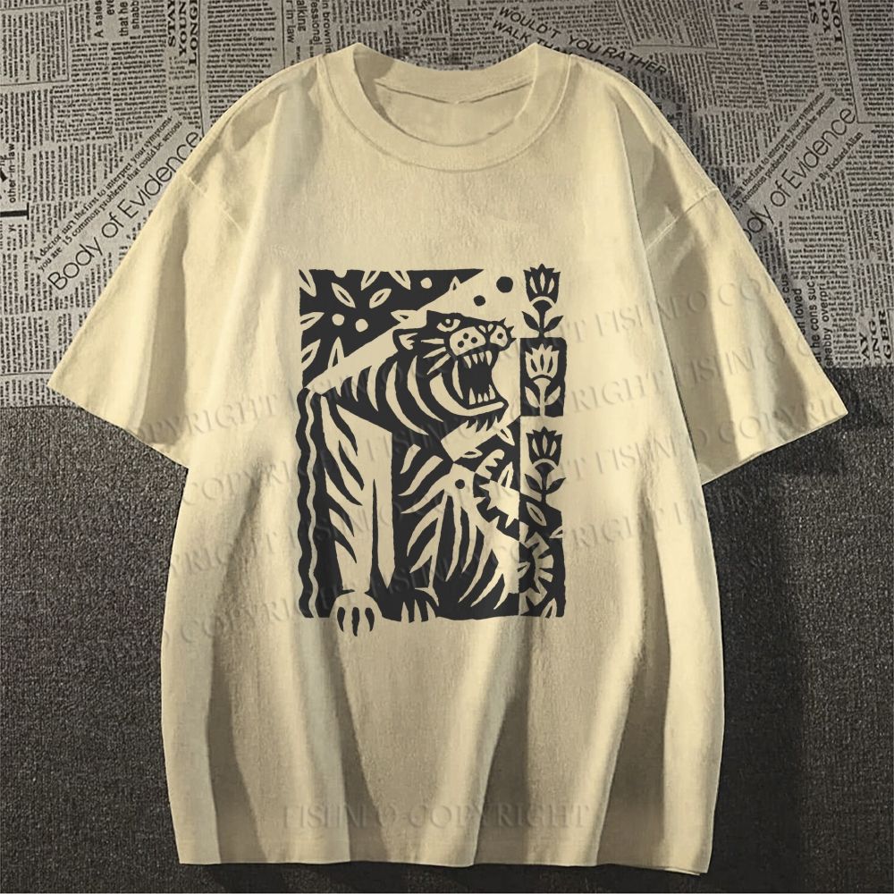 Unisex Vintage Tiger Graffiti Classic Cotton T-shirt
