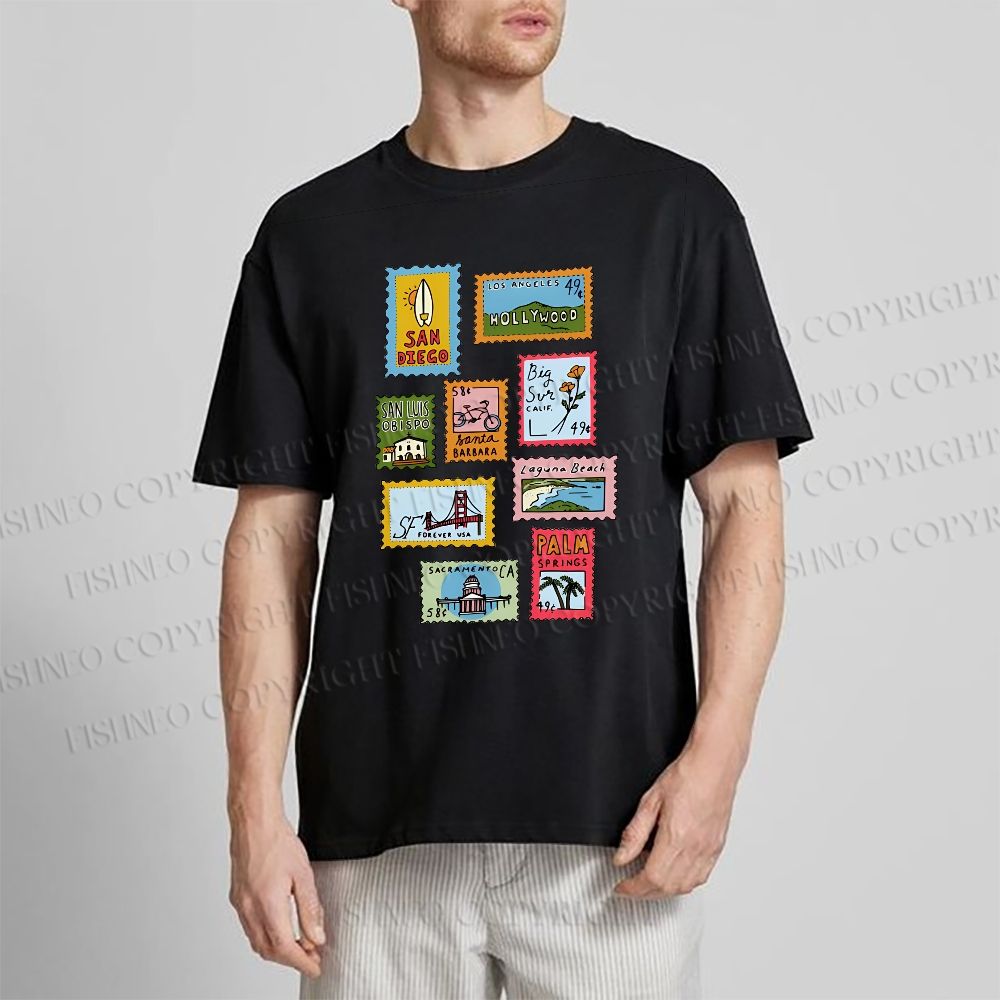Unisex Vintage Stamp Classic Cotton T-shirt