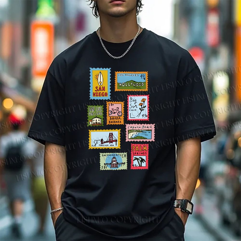 Unisex Vintage Stamp Classic Cotton T-shirt