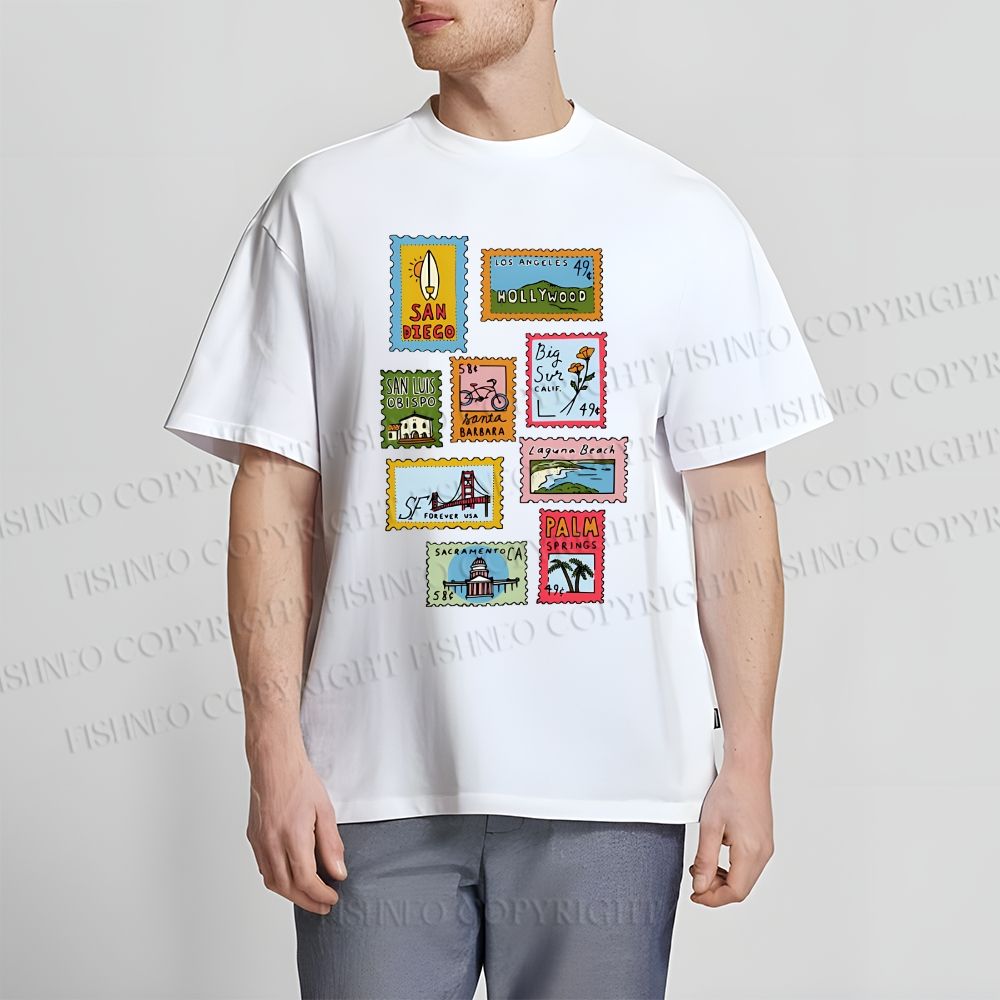 Unisex Vintage Stamp Classic Cotton T-shirt