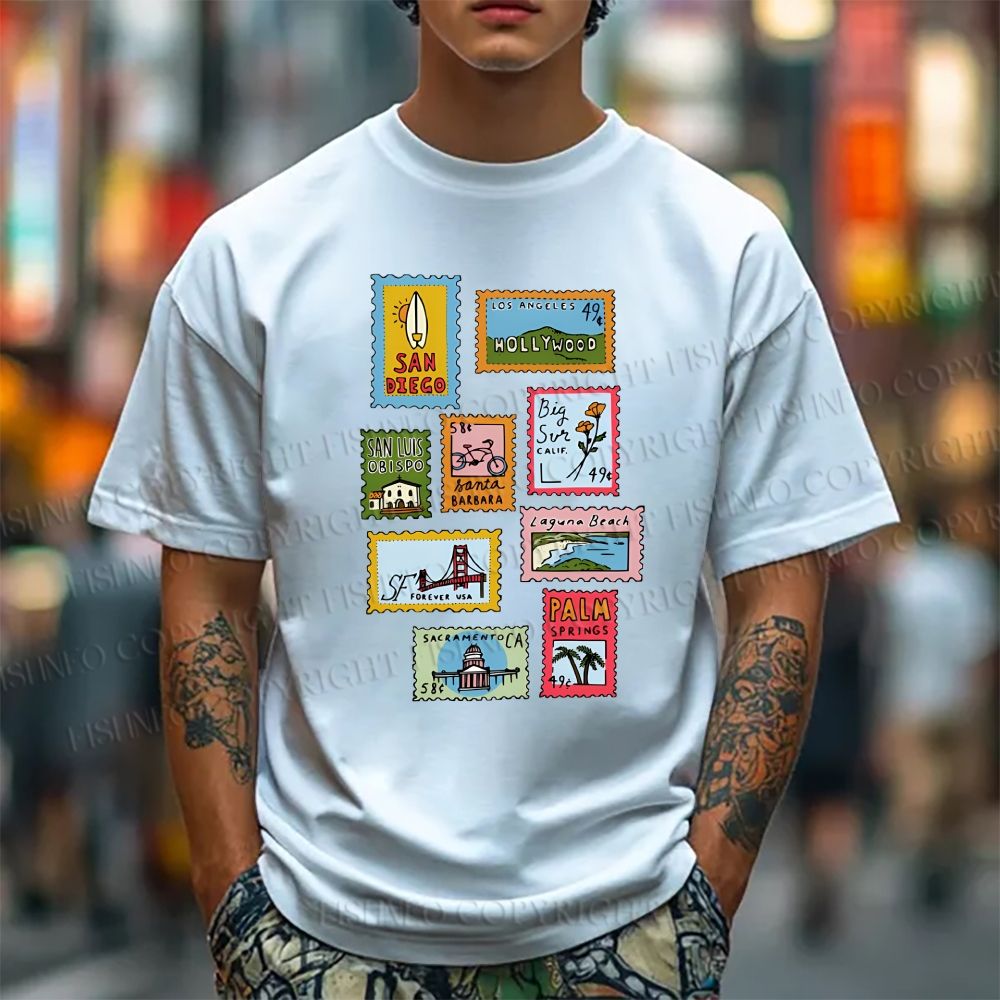 Unisex Vintage Stamp Classic Cotton T-shirt