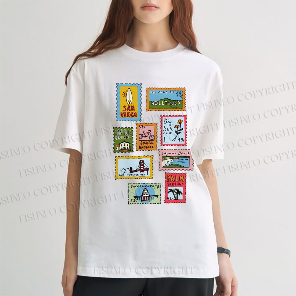 Unisex Vintage Stamp Classic Cotton T-shirt