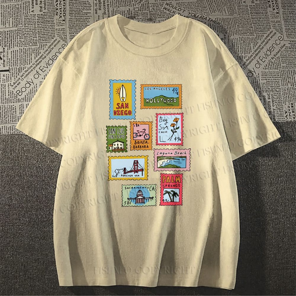 Unisex Vintage Stamp Classic Cotton T-shirt