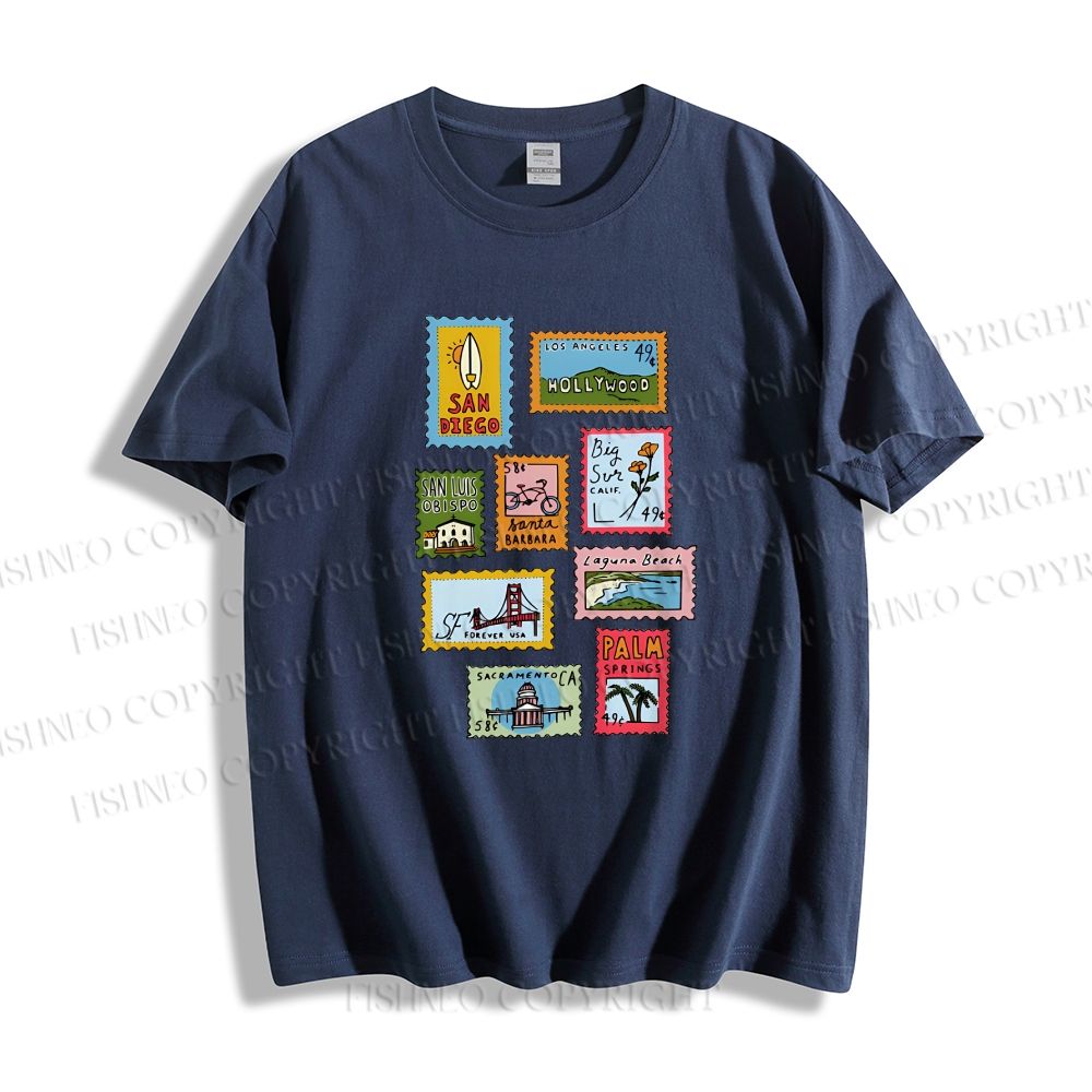 Unisex Vintage Stamp Classic Cotton T-shirt