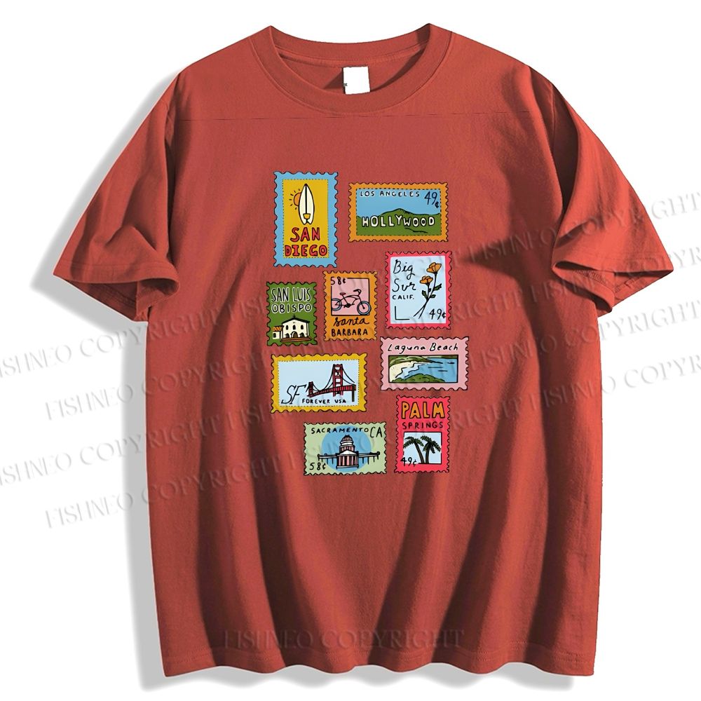 Unisex Vintage Stamp Classic Cotton T-shirt