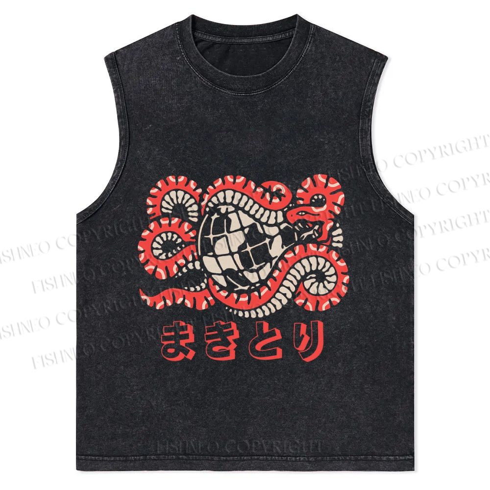 Vintage Japanese Snake Christian Snowflake Washed Vest