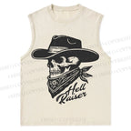 Vintage Skull Cowboy Christian Snowflake Washed Vest