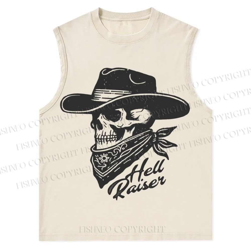 Vintage Skull Cowboy Christian Snowflake Washed Vest