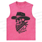 Vintage Skull Cowboy Christian Snowflake Washed Vest