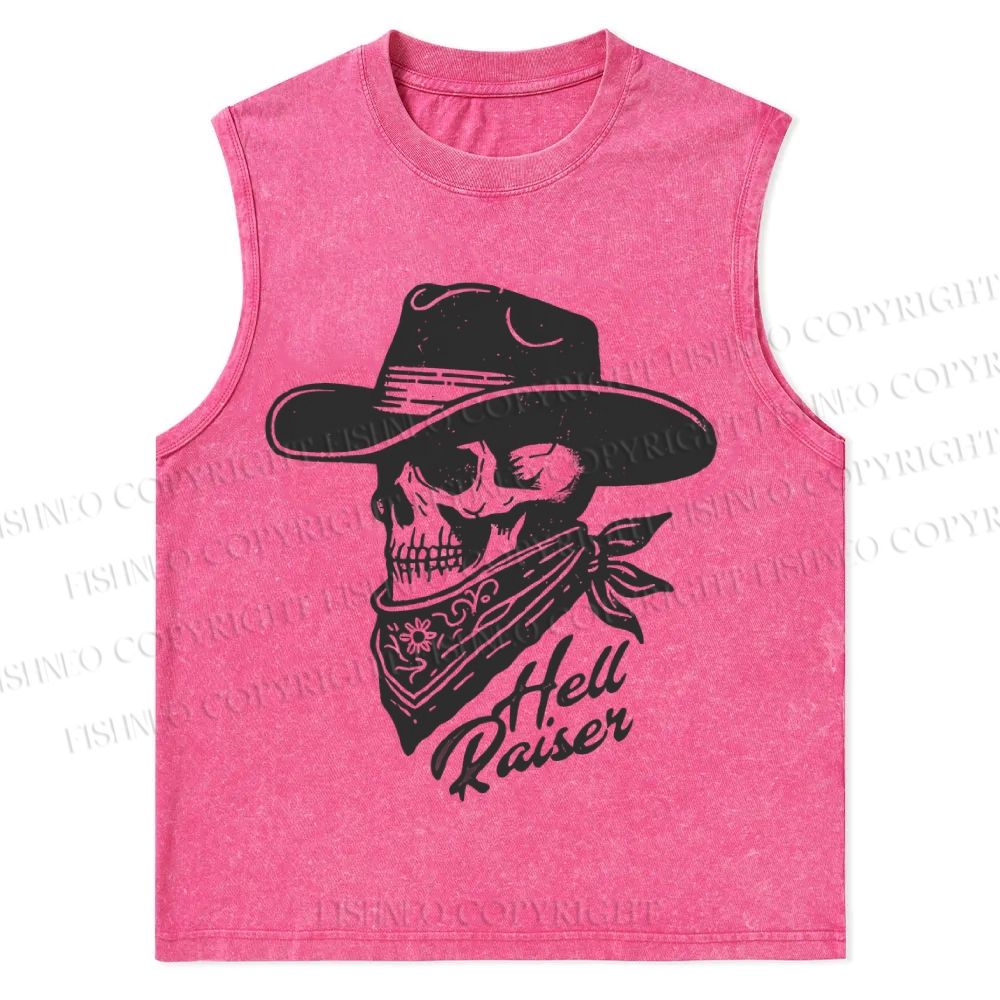 Vintage Skull Cowboy Christian Snowflake Washed Vest