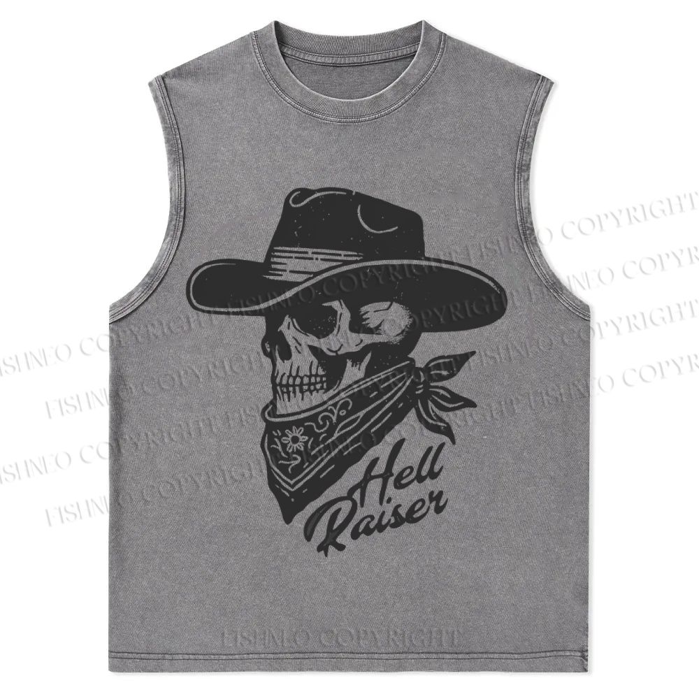 Vintage Skull Cowboy Christian Snowflake Washed Vest