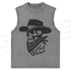 Vintage Skull Cowboy Christian Snowflake Washed Vest