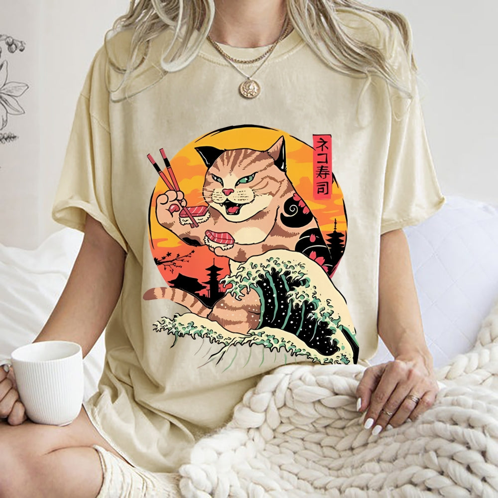 Ukiyoe Cat Washed T-Shirt