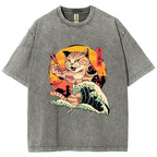 Ukiyoe Cat Washed T-Shirt