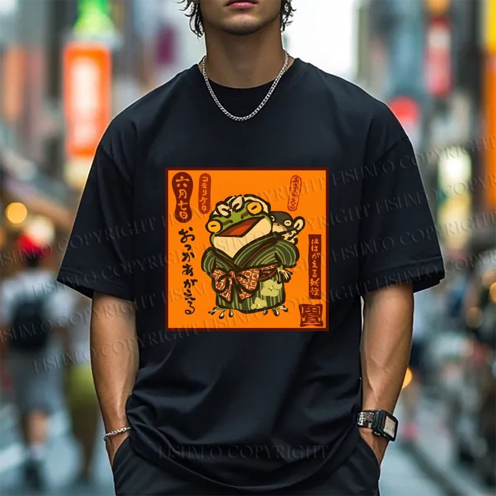 Unisex Vintage Japanese Frog Graffiti Classic Cotton T-shirt