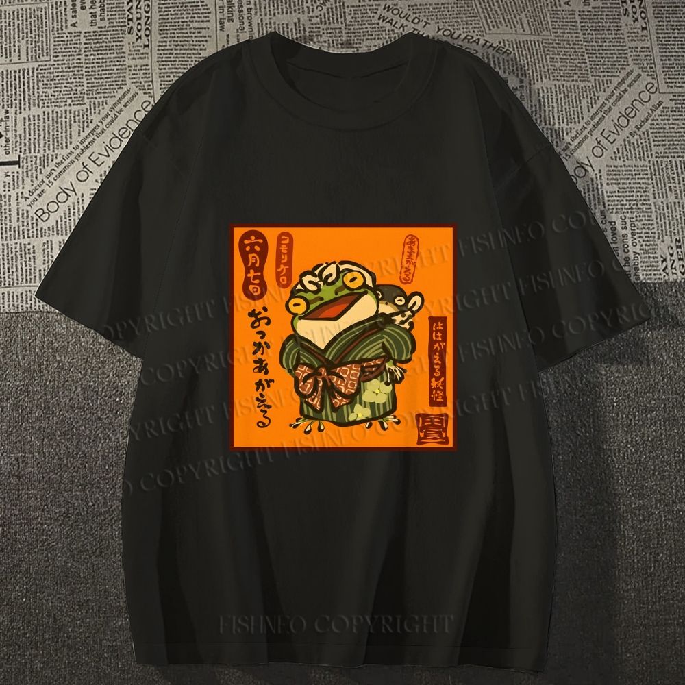 Unisex Vintage Japanese Frog Graffiti Classic Cotton T-shirt