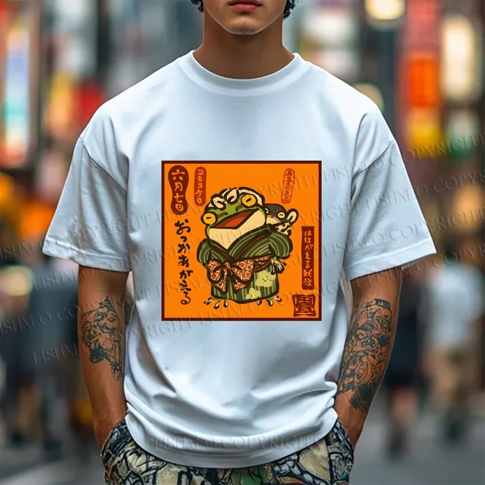 Unisex Vintage Japanese Frog Graffiti Classic Cotton T-shirt