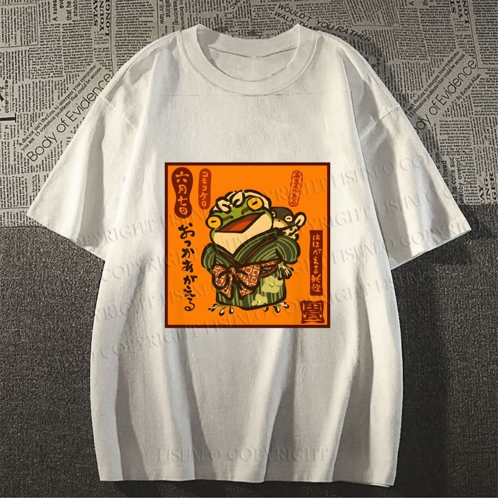Unisex Vintage Japanese Frog Graffiti Classic Cotton T-shirt