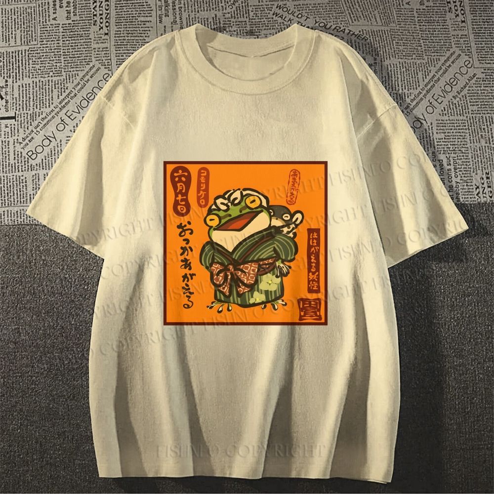 Unisex Vintage Japanese Frog Graffiti Classic Cotton T-shirt