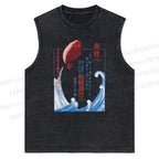 Unisex Fish Shop Printed Snowflake Washed Vest