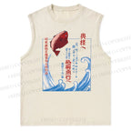 Unisex Fish Shop Printed Snowflake Washed Vest