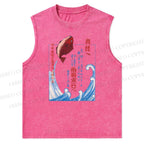 Unisex Fish Shop Printed Snowflake Washed Vest