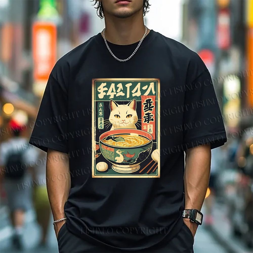 Unisex Japanese Cat Having Noodle Classic Cotton T-shirt