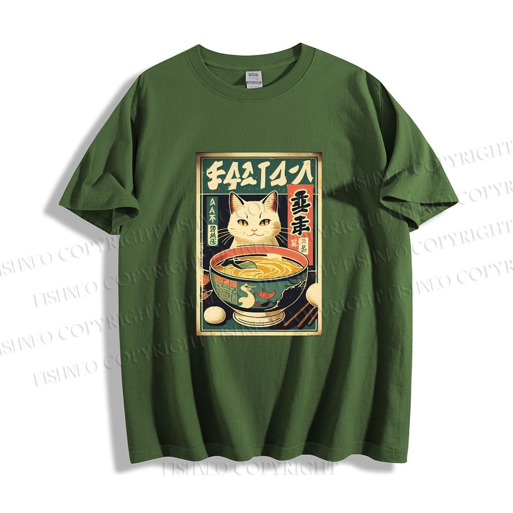 Unisex Japanese Cat Having Noodle Classic Cotton T-shirt