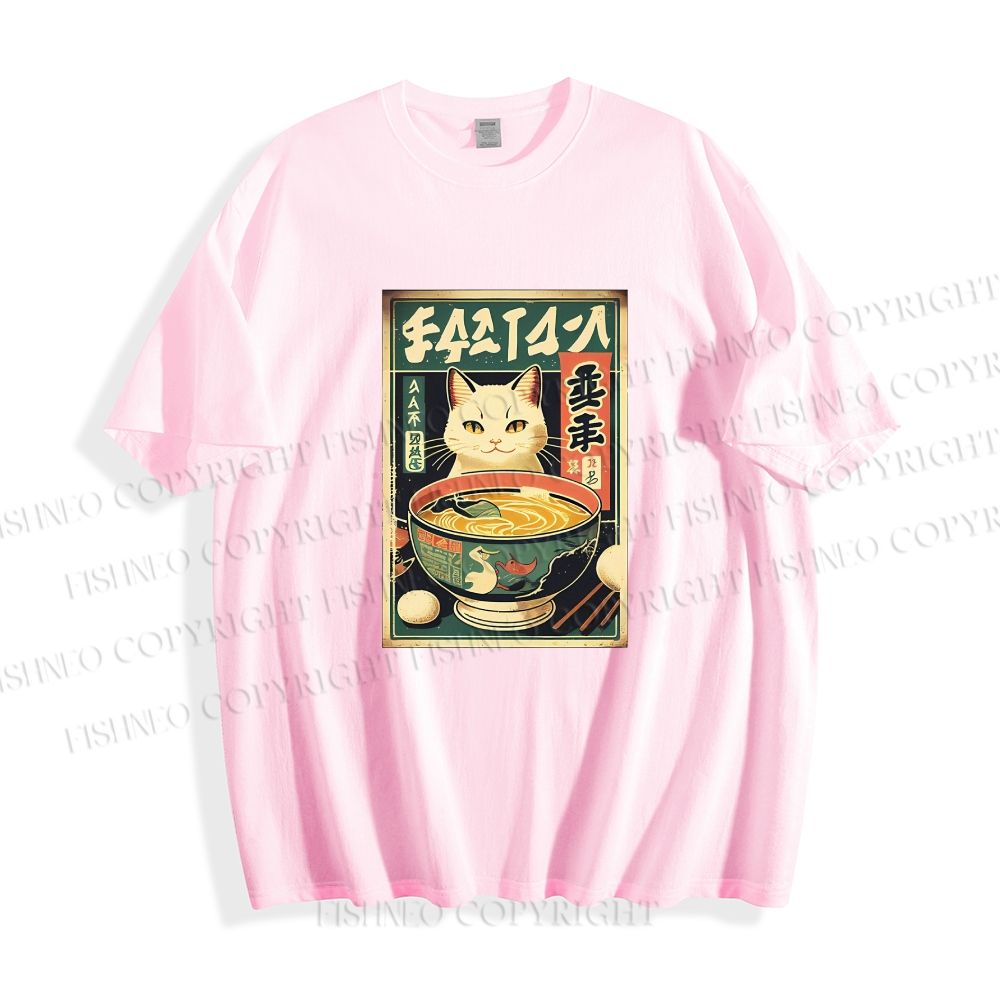 Unisex Japanese Cat Having Noodle Classic Cotton T-shirt