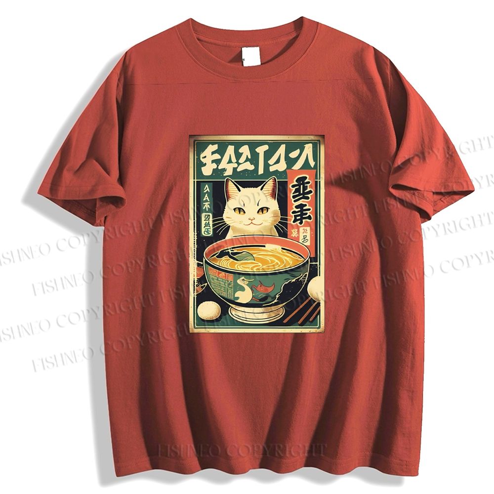 Unisex Japanese Cat Having Noodle Classic Cotton T-shirt