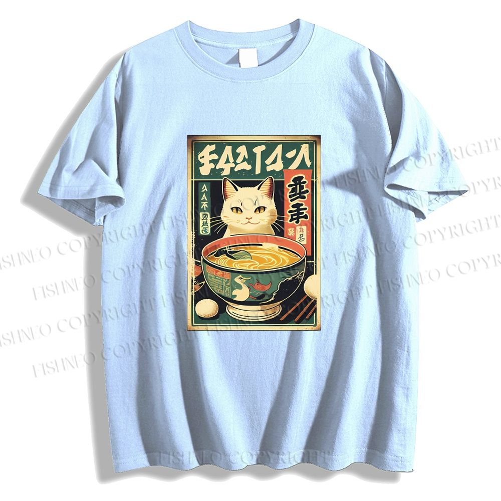 Unisex Japanese Cat Having Noodle Classic Cotton T-shirt