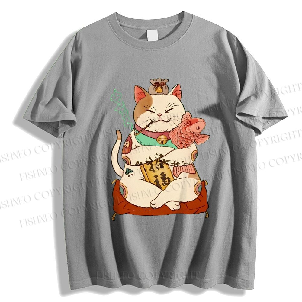 Unisex Vintage Fortune Cat Smoking Classic Cotton T-shirt