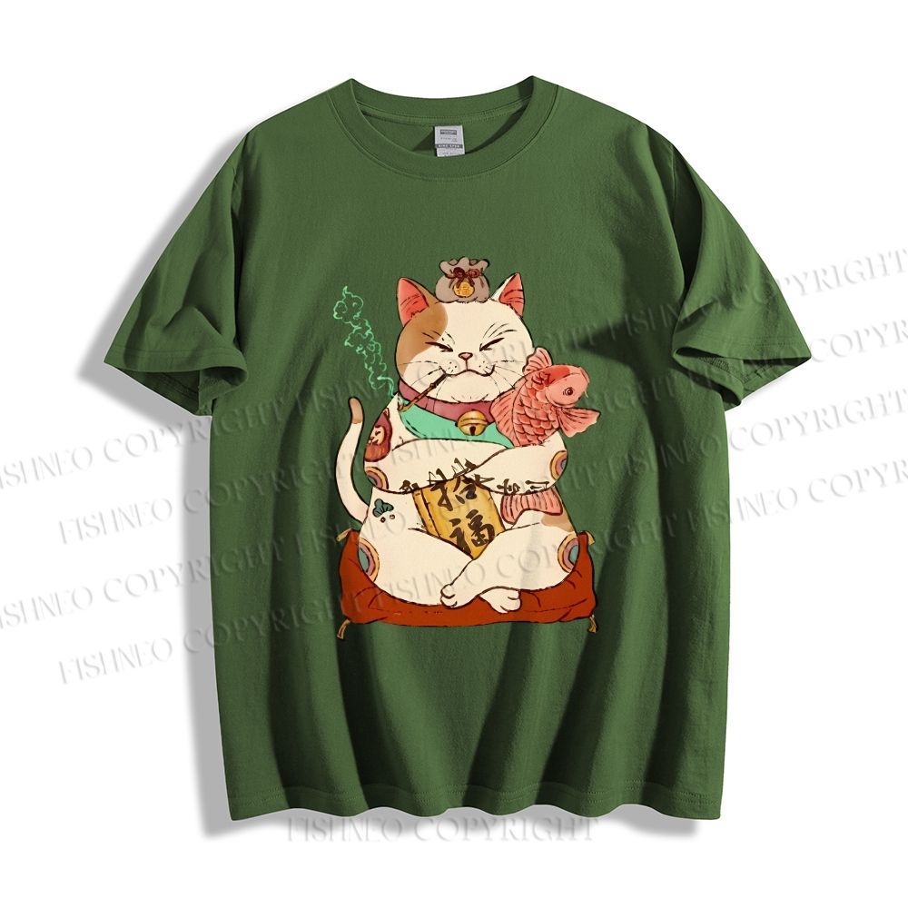 Unisex Vintage Fortune Cat Smoking Classic Cotton T-shirt