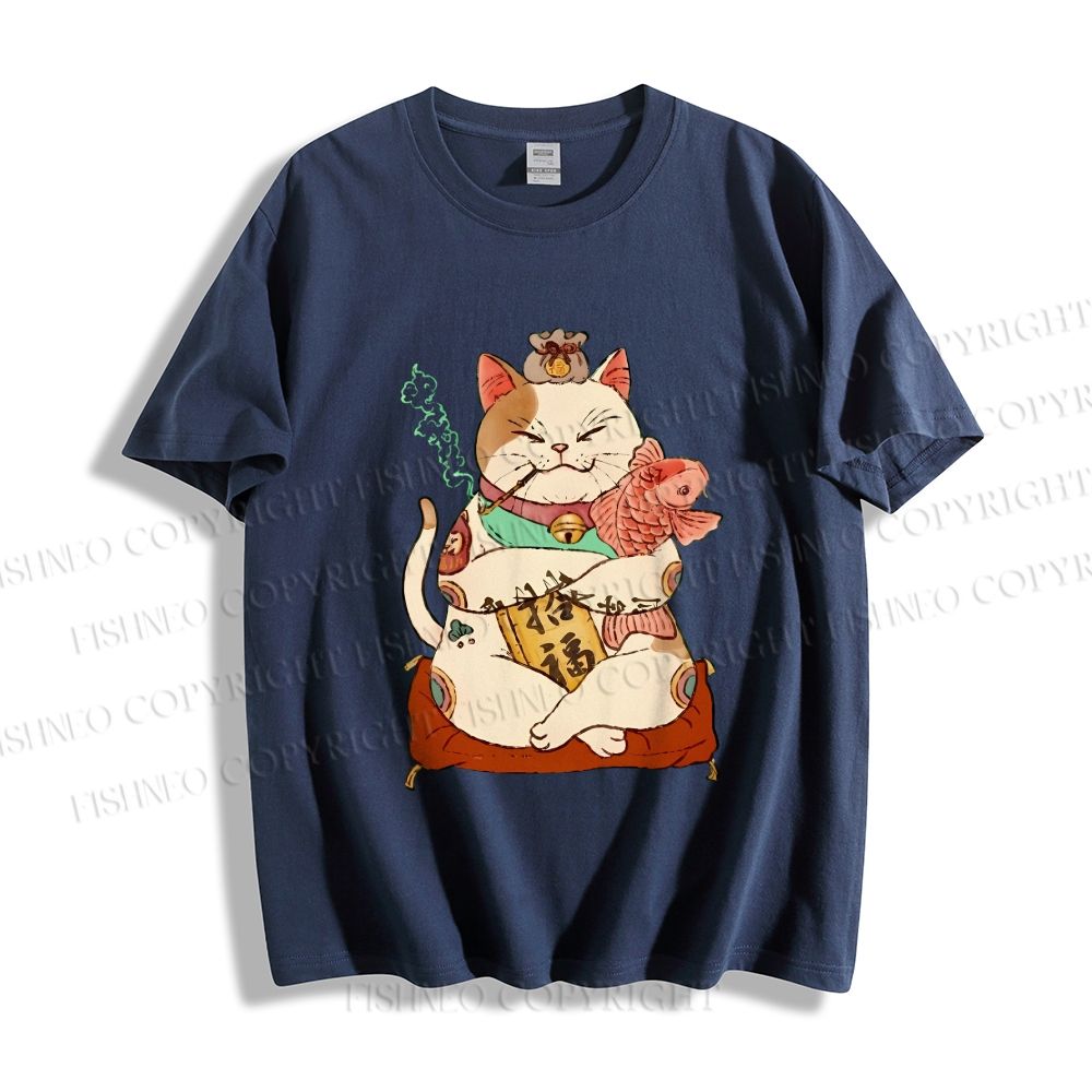 Unisex Vintage Fortune Cat Smoking Classic Cotton T-shirt