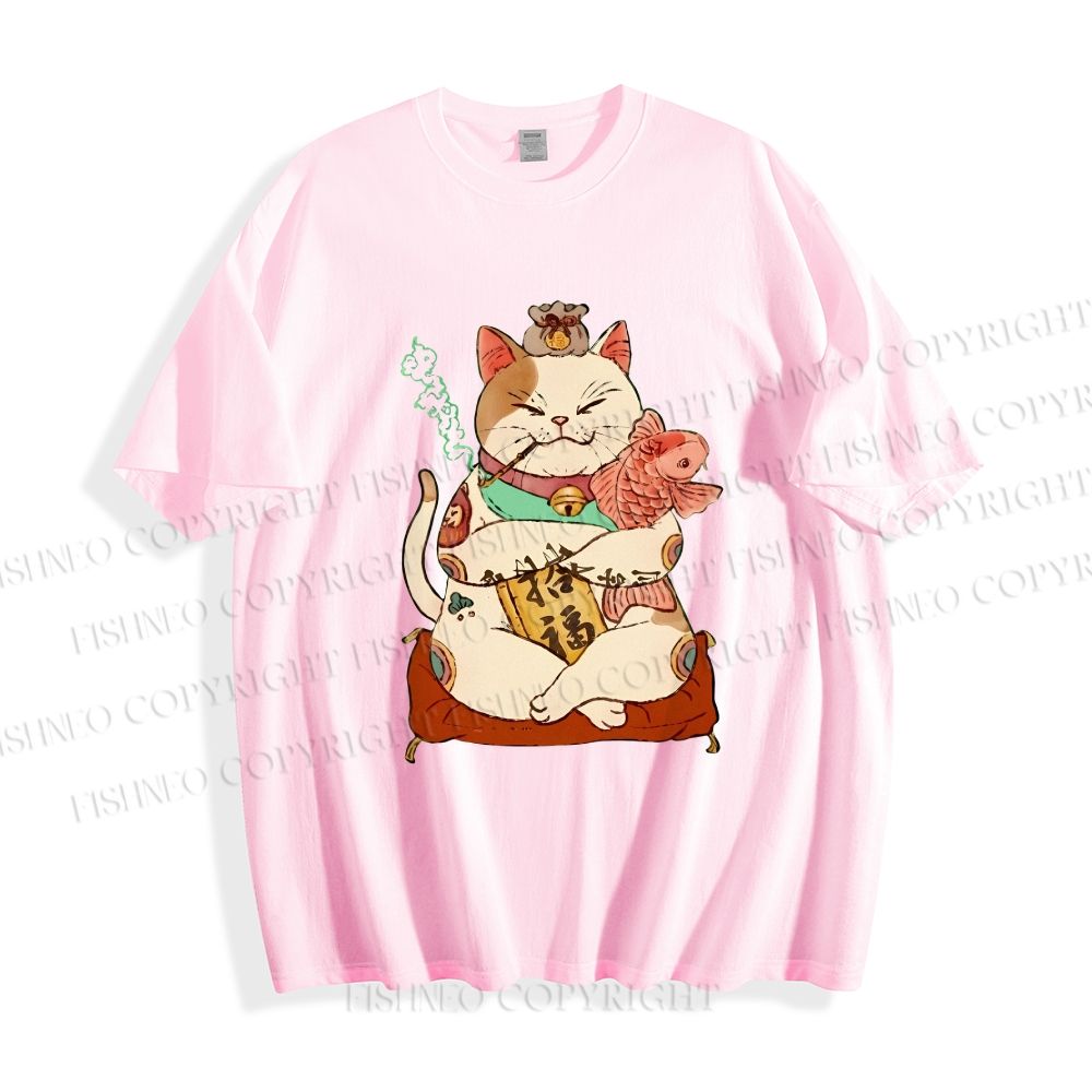 Unisex Vintage Fortune Cat Smoking Classic Cotton T-shirt