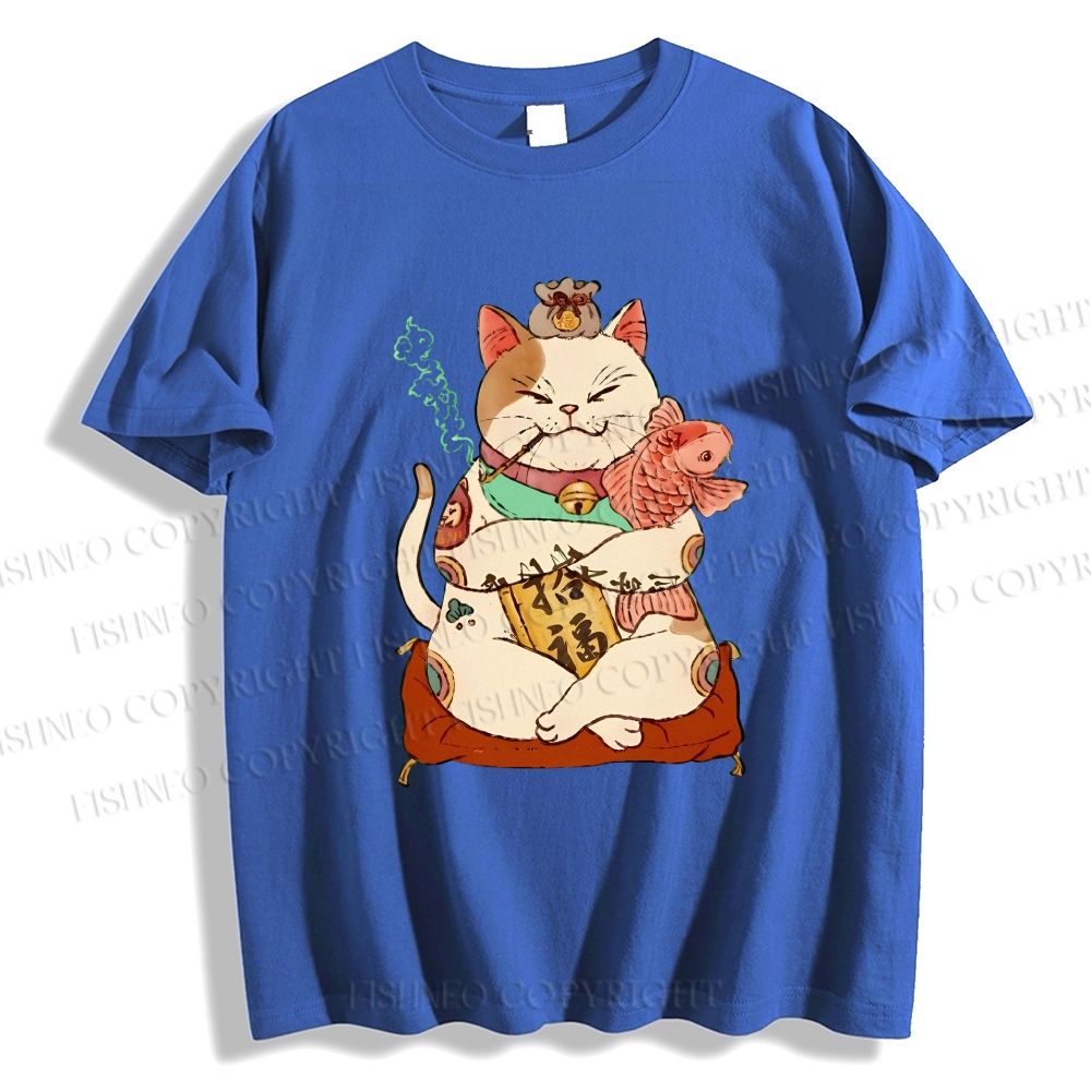 Unisex Vintage Fortune Cat Smoking Classic Cotton T-shirt
