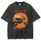 Unisex Motorcycle Printed Washed Tee