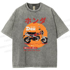 Unisex Motorcycle Printed Washed Tee