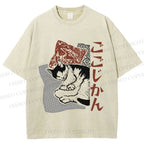 Unisex Sleeping Cat Printed Washed Tee