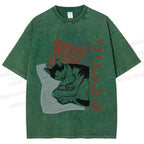 Unisex Sleeping Cat Printed Washed Tee