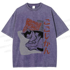 Unisex Sleeping Cat Printed Washed Tee
