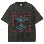 Unisex Japanese Aquarium Printed Washed Tee