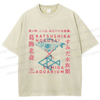 Unisex Japanese Aquarium Printed Washed Tee