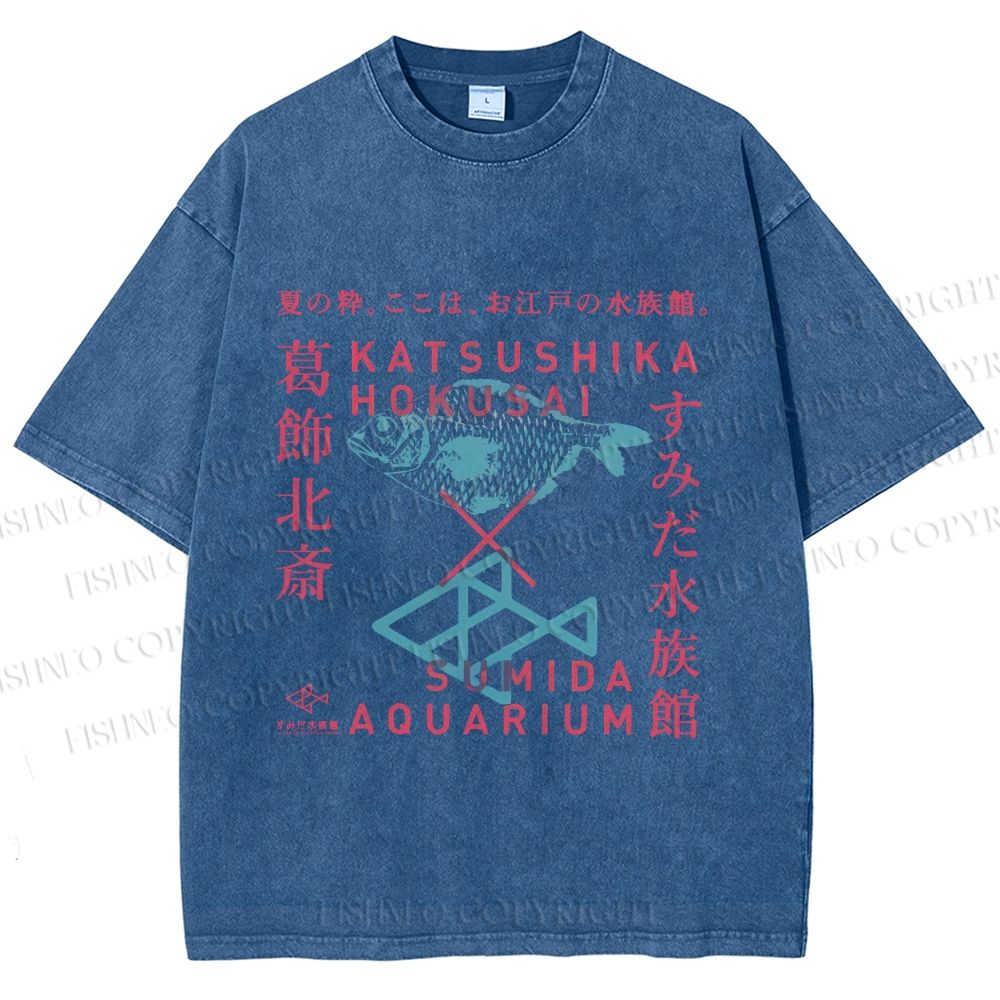 Unisex Japanese Aquarium Printed Washed Tee